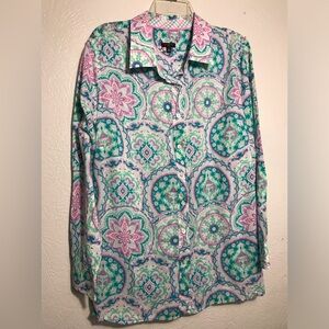 Talbots Floral Button Down Shirt Blouse 2X